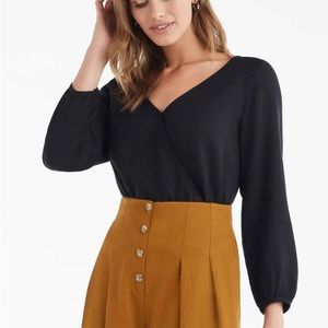 VETTA Black Surplice Long-Sleeve Blouse
